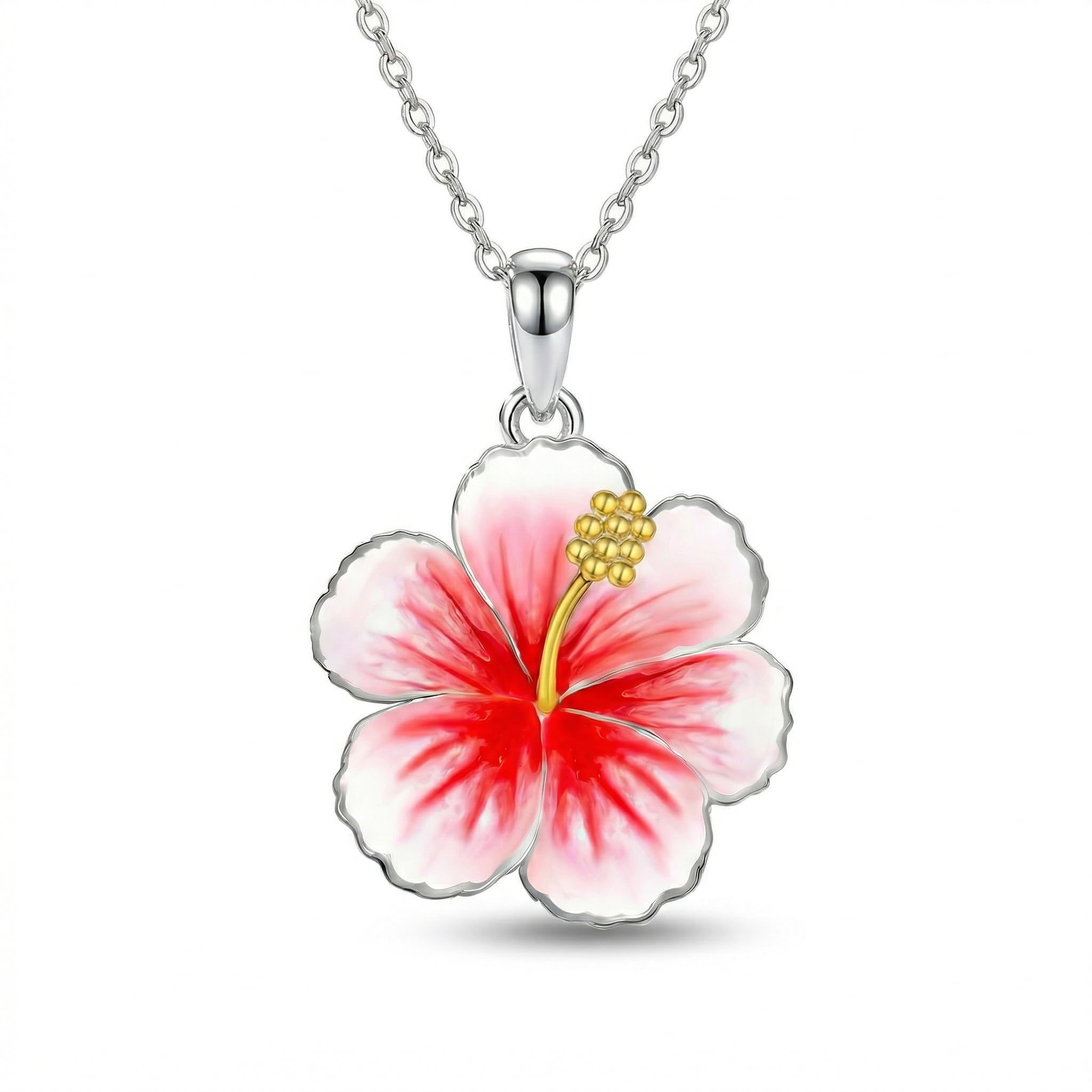 Hibiskus Halskette 925 Sterlingsilber Hibiskus Blüten Anhänger Kette Halskette Hawaiianischer Schmuck für Damen Mutter