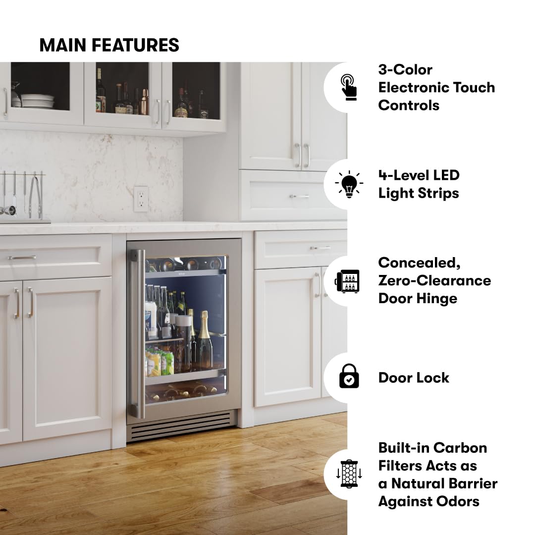 Zephyr 24" Wine Fridge & Beverage Refrigerator Single Zone Under Counter - Mini Wine Cooler Cellars Small Beer Fridge Cabinet Drink Chiller Freestanding Wine Beverage Cooler, 7 Bottles,112 Cans on Fridge.com - View 6