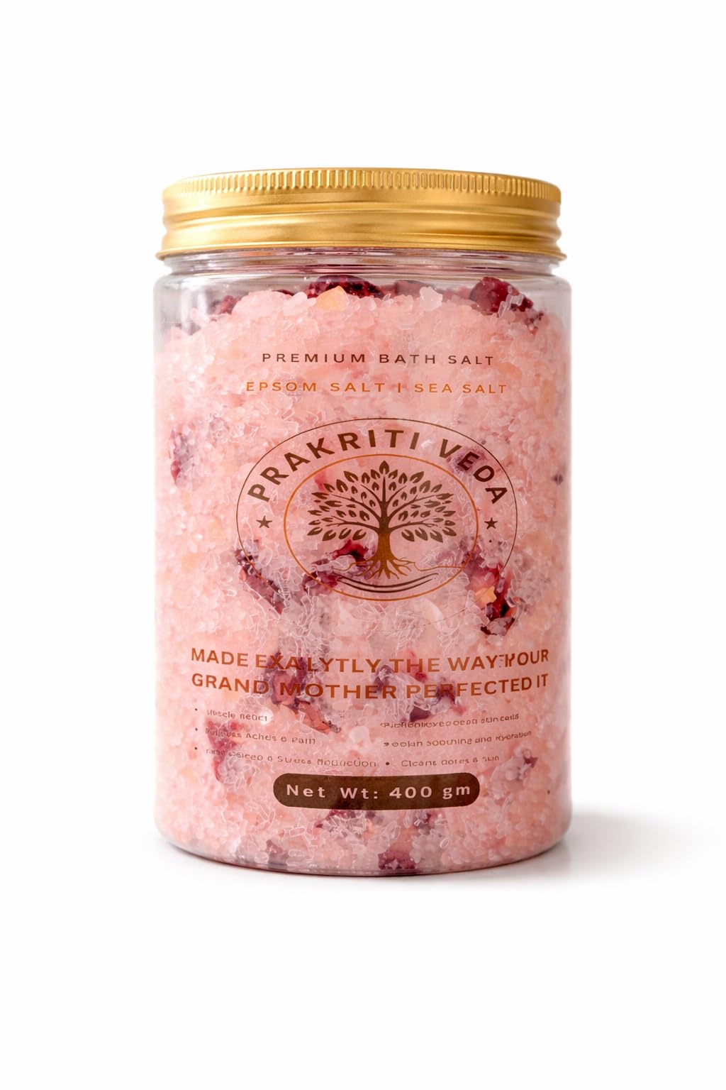 Prakriti veda Bath Salt | 400g | English Rose Aroma | Luxurious Aromatherapy | Soothes & Nourishes | Epsom & Pink Salt Blend | Hydrating Glycerin | Pure Rose Petals |-image-5