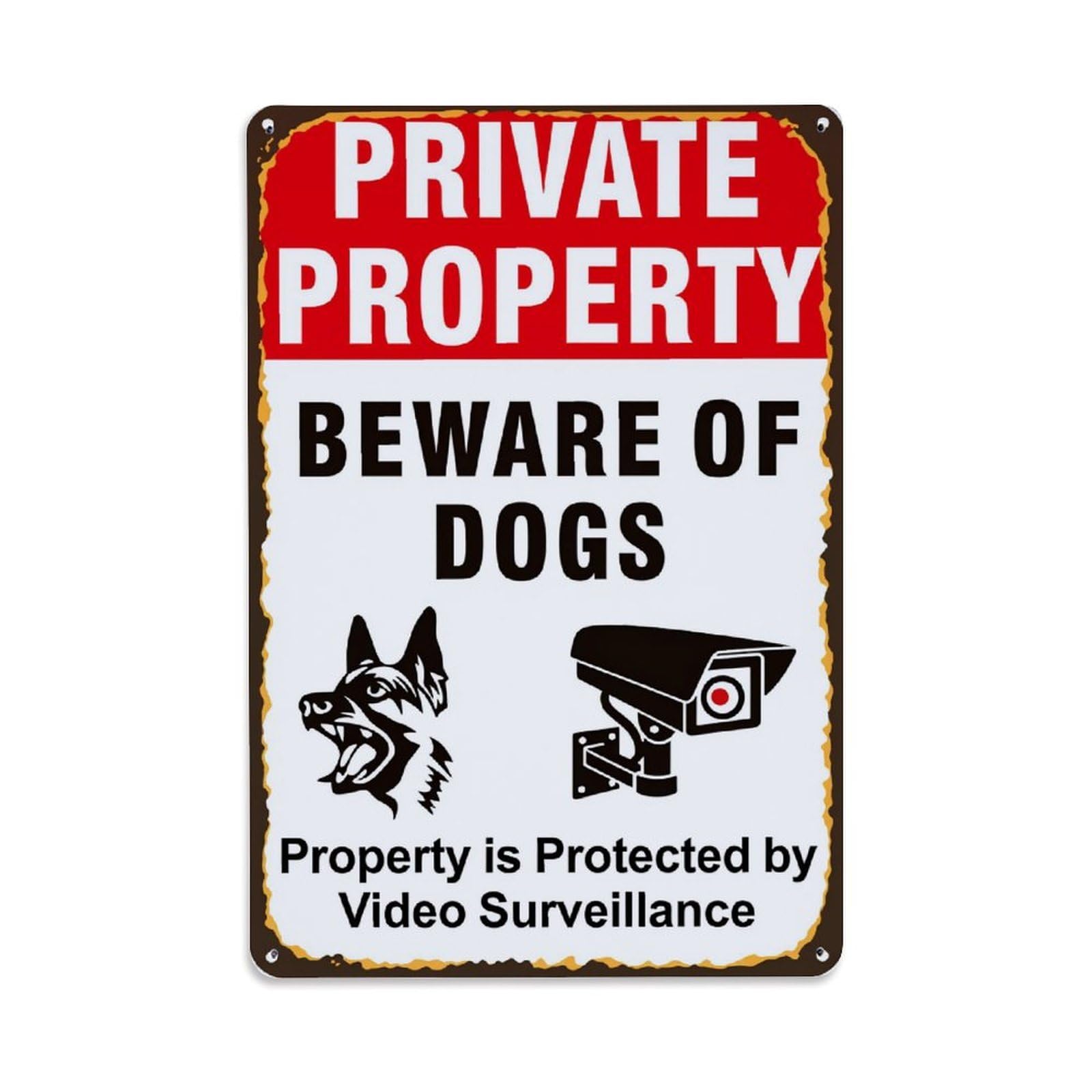 Lzwbntey Vintage Private Property Beware Dogs Surveillance Metal Tin Sign Retro Wall Decor For Home Bar Garage Cafe, Indoor & Outdoor Decorative Metal Poster, 8X12 Inch