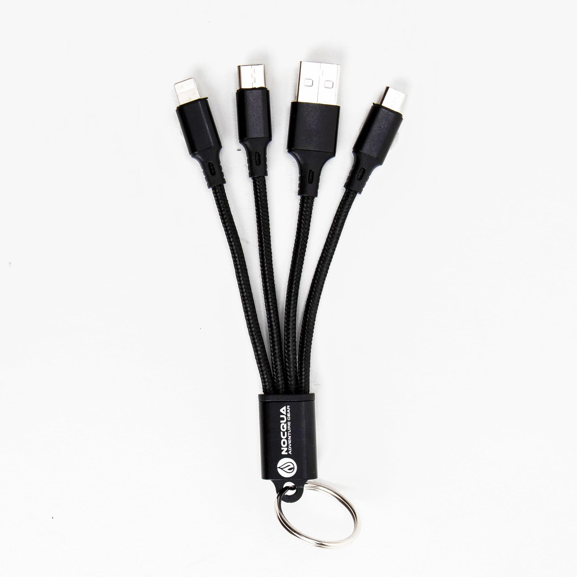 Nocqua 4-in-1 Multi Charging Cable – Fast Charging Cables for Multiple Devices Compatible with USB-C, Micro USB & Lightning Cable, Portable Multi Charging Cord for Phones, GPS and More, 5” Black