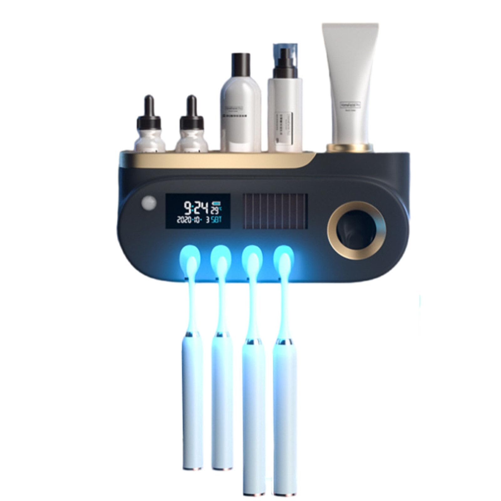 Dispensador de Pasta de Dientes montado en la Pared, esterilizador de Cepillo de Dientes Inteligente con Pantalla LED, Soporte para Cepillo de Dientes, Organizador de baño, Accesorios,A