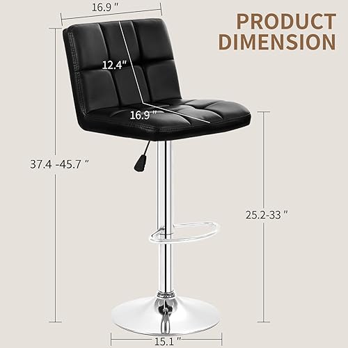 Miniatura 3 de BestOffice Bar Stools Set of 2, Adjustable PU Leather Swivel Barstools, Modern Counter Stools with Back and Footrest, Counter Height Barstools for