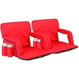 Smartxchoices 2 Pack 21"/25" Wide Stadium Seats, Folding Bleacher Chairs, Reclining Positions Padded with Back Support and Cushion, Pockets & Cup Holders, Anchor Straps, Shoulder Straps