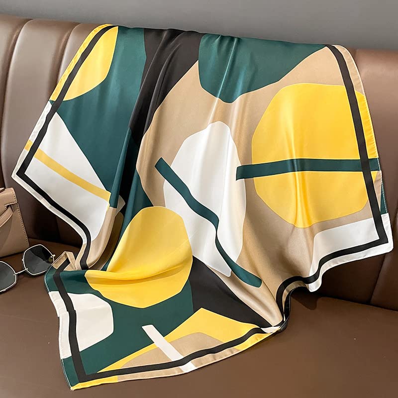 Fashion and Elegant Silk Feeling Scarf Square Satin Retro Style Sunscreen Head Scarf for Women 27.5" × 27.5"