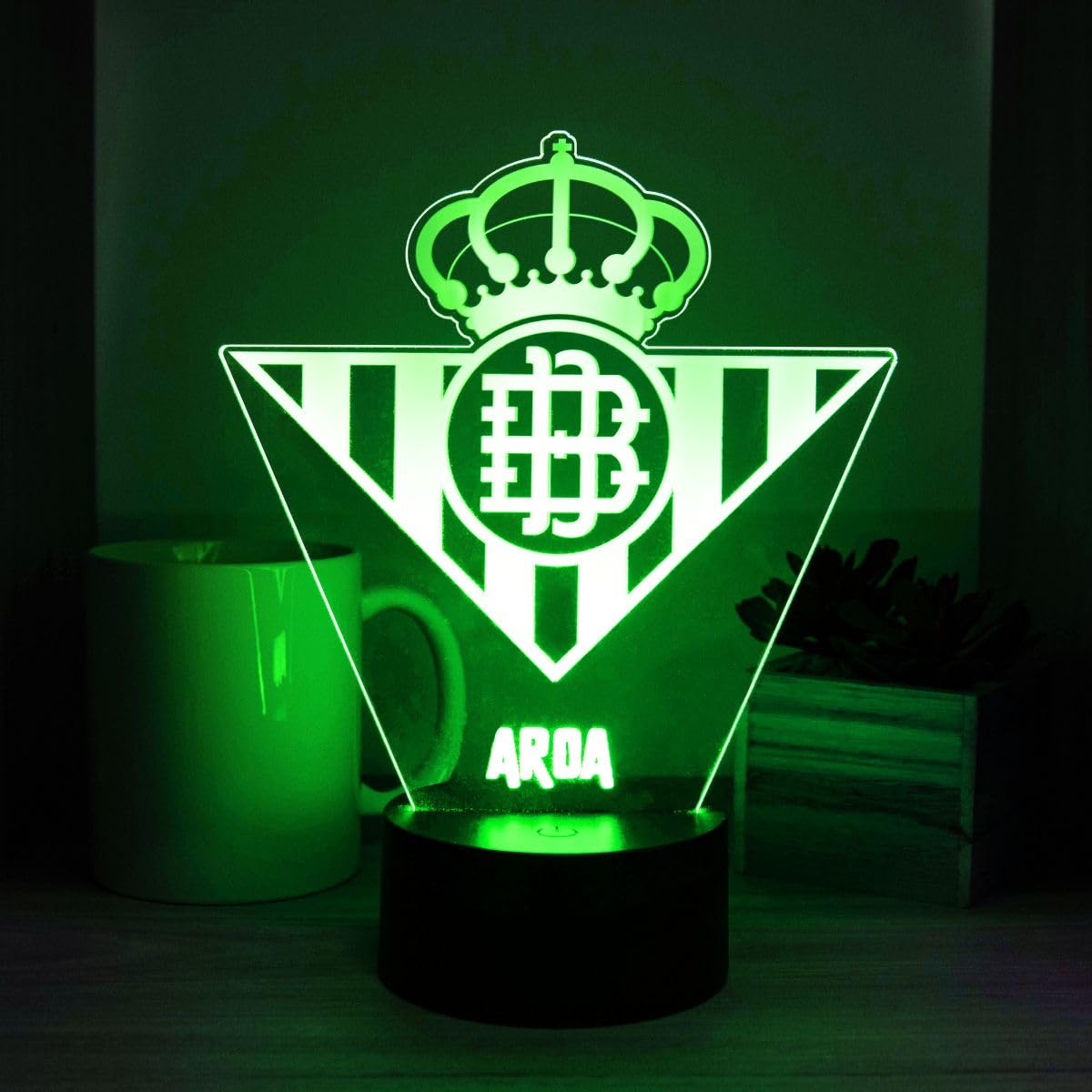 DEREGALOOS Lámpara LED Personalizada Betis. Escudo personalizado Betis con luz. Regalos Originales fútbol. Regalos para Aficionados del Futbol.