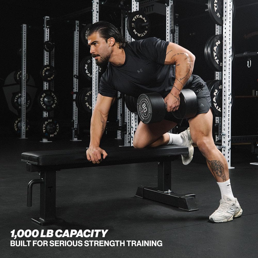 Elite Series Single Post Flat Bench, Rated 1,000 LB, 2.5" Thick Vinyl Pad, Dedicated Home Gym Competition Weightlifting & Strength Training Utility Bench