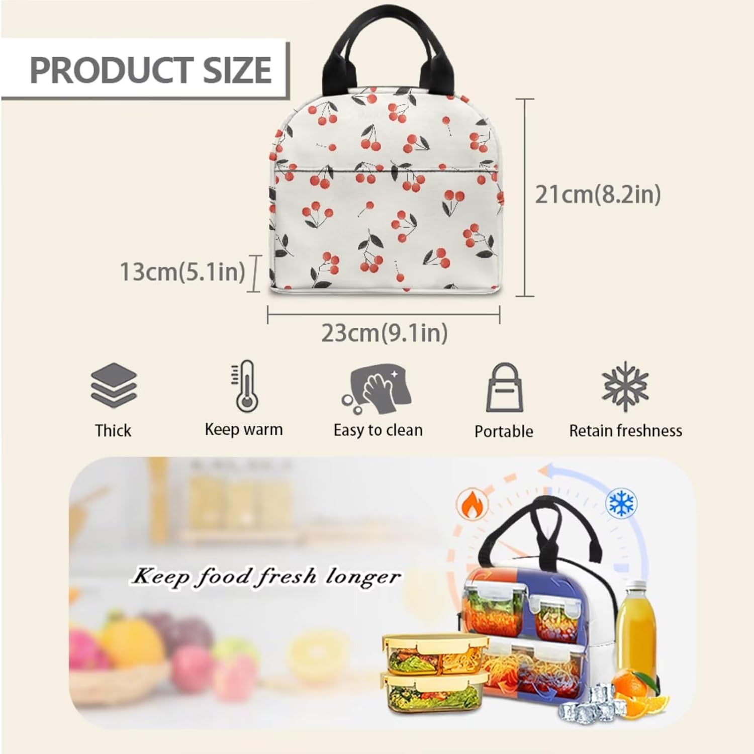 Red Cherry Minimalist Print Matching Backpack, Lunch Bag & Pencil Case – Cute School Supplies Set Large Capacity Side Pocket for Water Bottle Insulated Food Bag Organized Pencil Holder