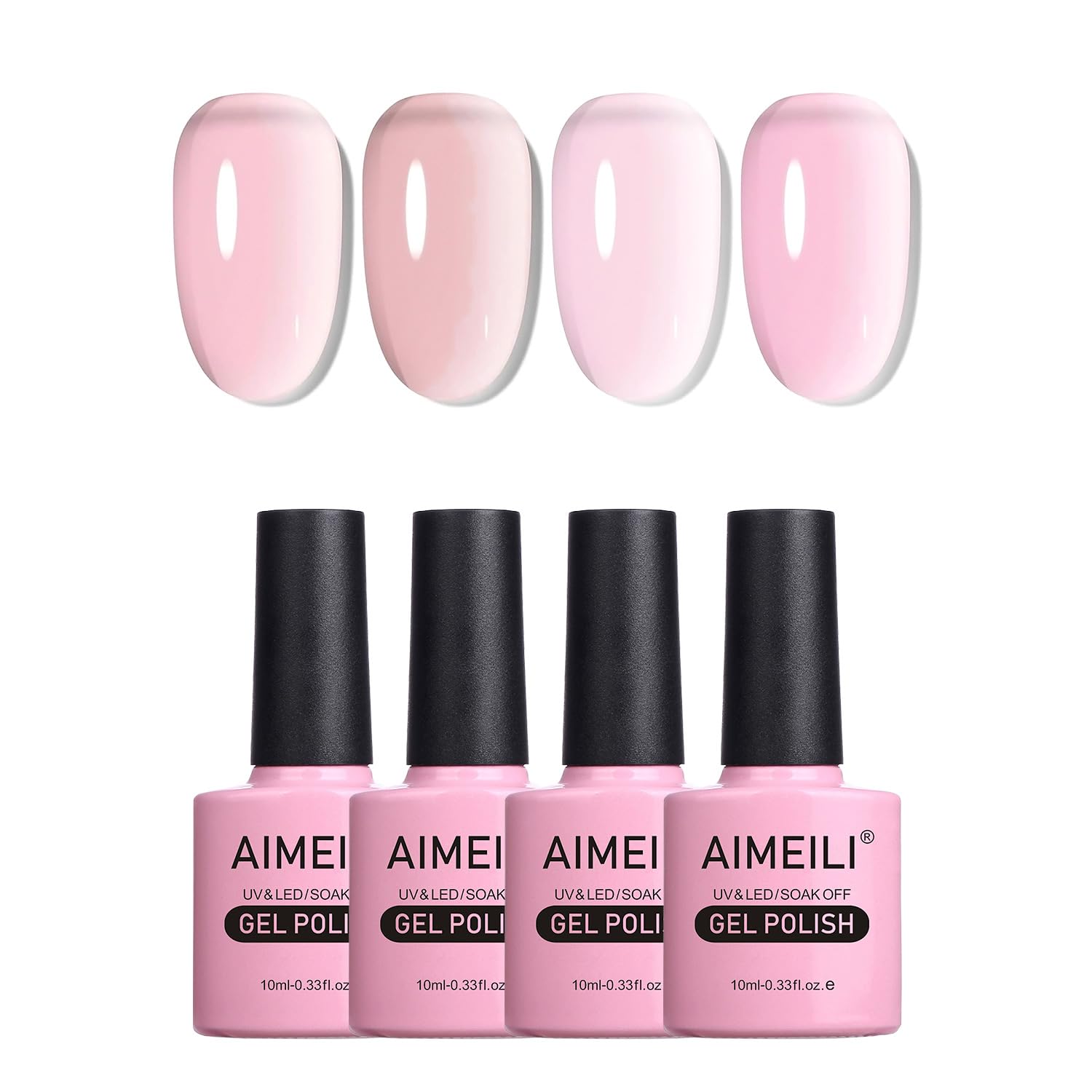 AIMEILI Pink Gel Nail Polish Soak Off U V LED Hema Free Nail Art DIY Nail Manicure Kit Set Of 4pcs X 10ml - Kit Set 27