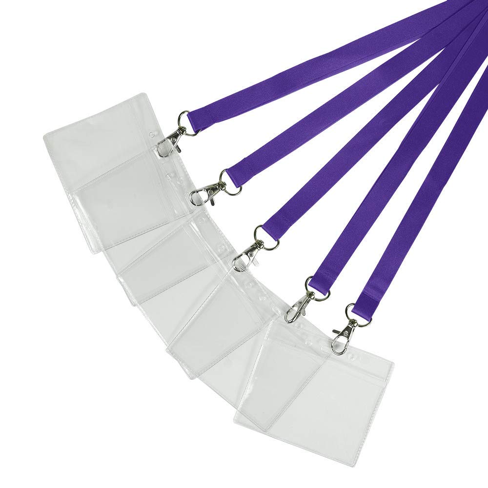 Pack of 50 Purple Lanyards with PVC Card Holder for ID Cards, Name Badges, and More - Durable Breakaway Purple Neck Strap Suitable for Everyday Use โ image 1