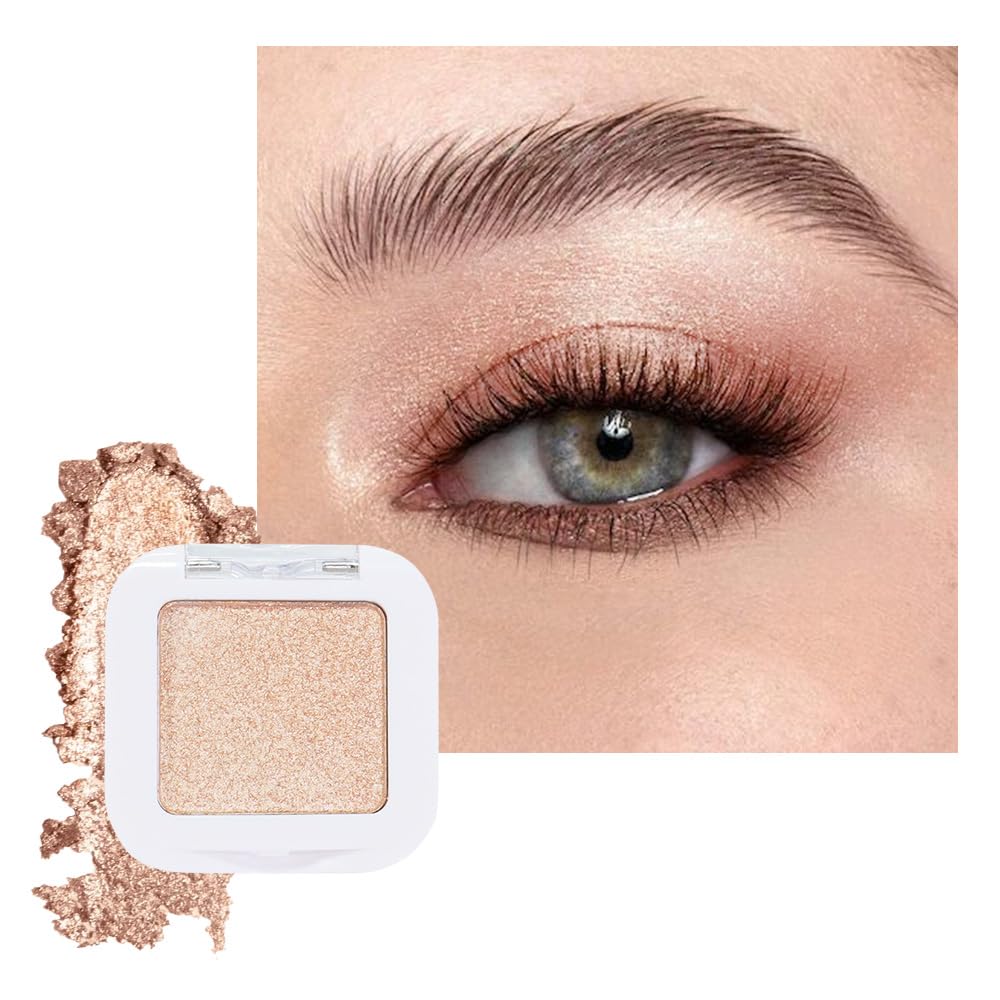evpct Light Nude Brown Shimmer Single Eyeshadow Palette Makeup for Older Women, Iced Latte Glitter Sparkle Cream Eye Shadow Palette Brightener Makeup