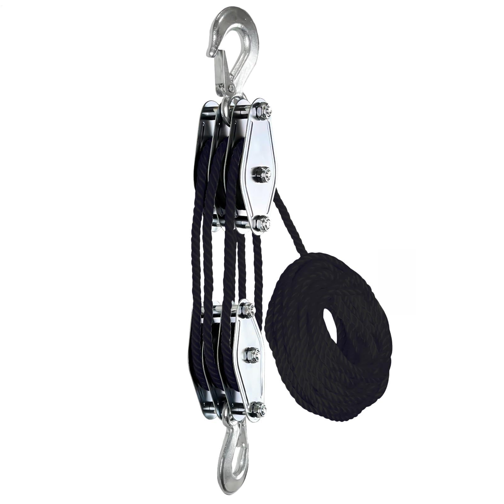 Sistema de polea de 3 pliegues resistente con freno de cuerda, capacidad de carga de 2200 libras, perfecto para la construcción de cabinas de caza y faros, sistema de polea de bloque y polea de bloque