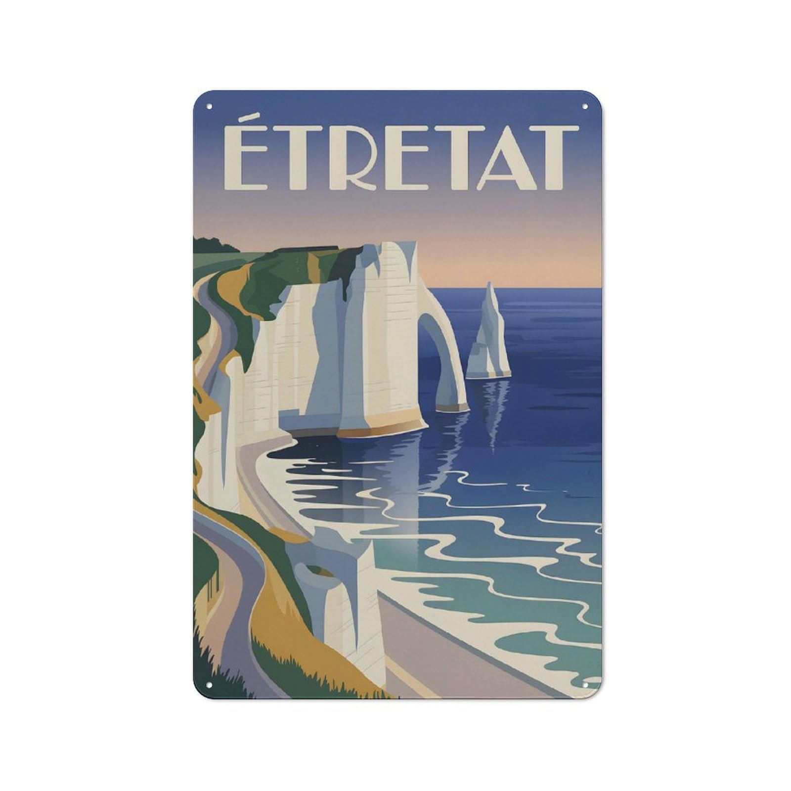 Junmoney Style-11 Étretat, France Travel Retro Metal Wall Decor 30X20cm, Decorative Tin Plaque For Bar, Kitchen, Garage Or Games Room