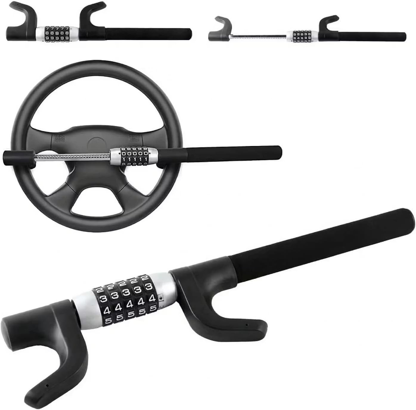 Universal Steering Wheel Lock 5 Digit Combination Wheel Lock car Anti-Theft Steering Wheel Lock Steering Lock Password Steering Wheel Keyless Lock for Cars, Trucks, SUV, Golf Carts, Trailers