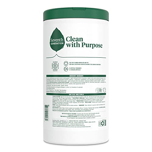 Image of Seventh Generation Multi Surface Wipes All Purpose Cleaning Lemon Zest scent with 100% Essential Oils and Botanical Ingredients 70 count, Pack of 6