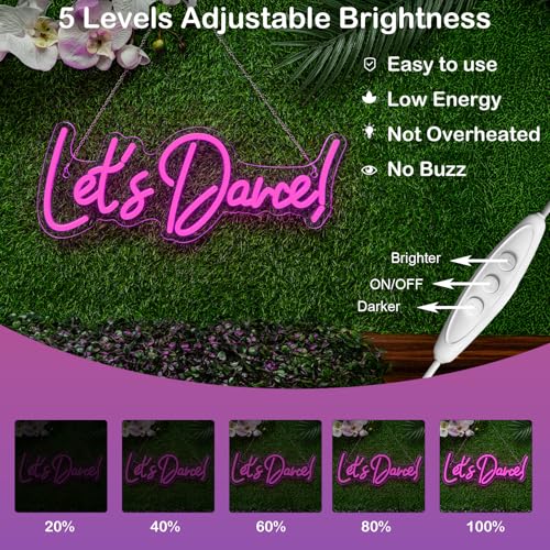 Image of Wanxing Let's Danced Neon Signs Let's Dance Neon Light Up Sign Pink Led Word Light Sign Neon Sign Wedding for Dancing Party,Bar Accessories,Valentines' Day,Birthday Party