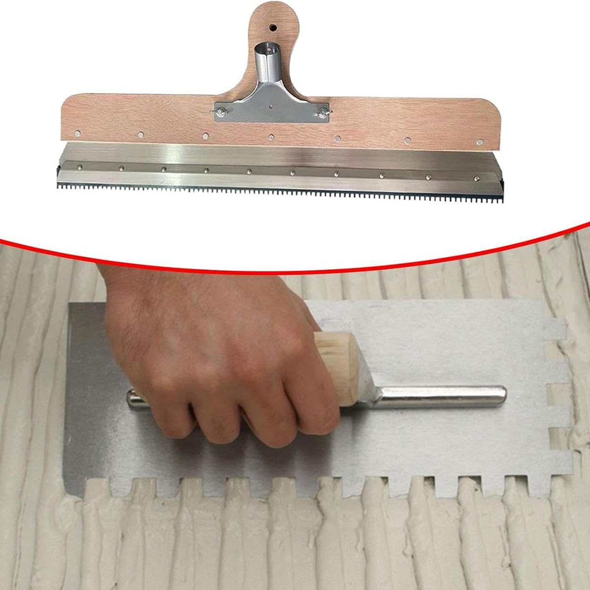 Rasqueta de piso epoxi, herramienta autonivelante resistente con 2 escobillas con muescas, diseño desmontable de 56 cm para aplicaciones de garaje y suelos industriales