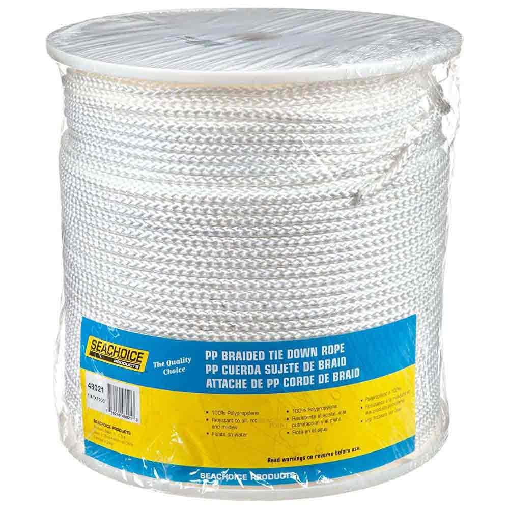 Seachoice Corde d'arrimage 48011 - Blanc - 2,2 cm x 300,5 m - Résistance à la Traction de 374,2 kg - en polypropylène tressé à 8 brins