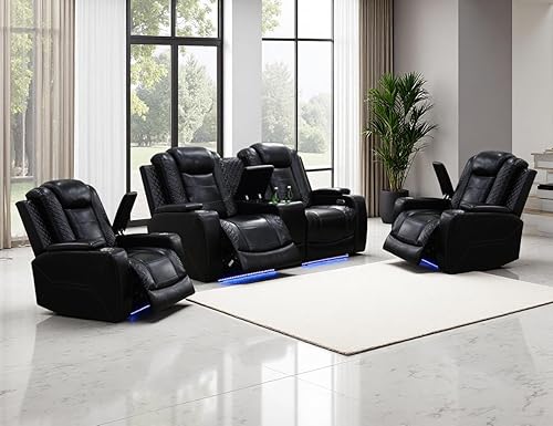 Miniatura 21 de Juego de sofá reclinable eléctrico, juego de sofá reclinable de cine en casa, sofá biplaza reclinable de cuero transpirable con Debut negro,Negro