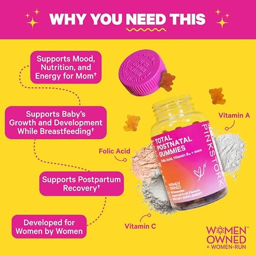 Pink Stork Total Postnatal Vitamin Gummies For Women, Postpartum Recovery And Lactation Support With Folic Acid, Vitamin B6, And Vitamin C, Postpartum Essentials - 60 Gummy Postnatal Vitamins #TOP2