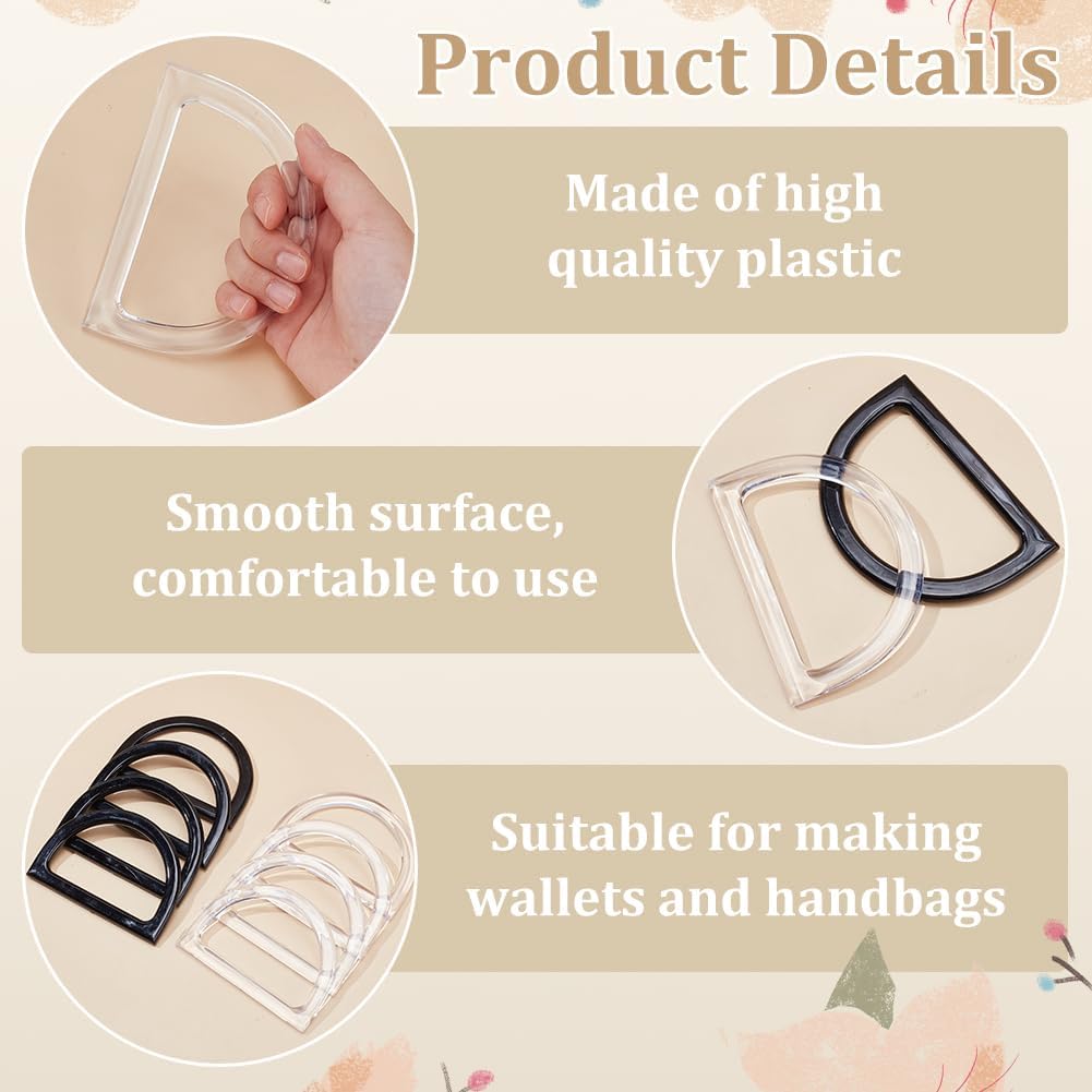 PH PandaHall 8pcs D Shape Purse Handle, 2 Colors Plastic Bag Handles Decorative Handbag Handle Replacement for Macrame Crochet Bag Handbags Straws Beach Canvas Wallet Purse Making 4.7x3.3inch - Image 3