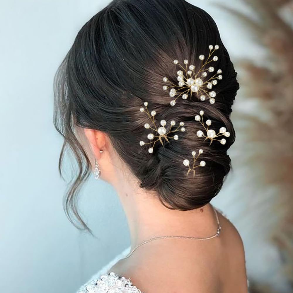 7 Pezzi Forcine Capelli Sposa Set di Forcine a Forma di U Eleganti Acconciatura da Sposa con Perle per Damigelle Donne Ragazza