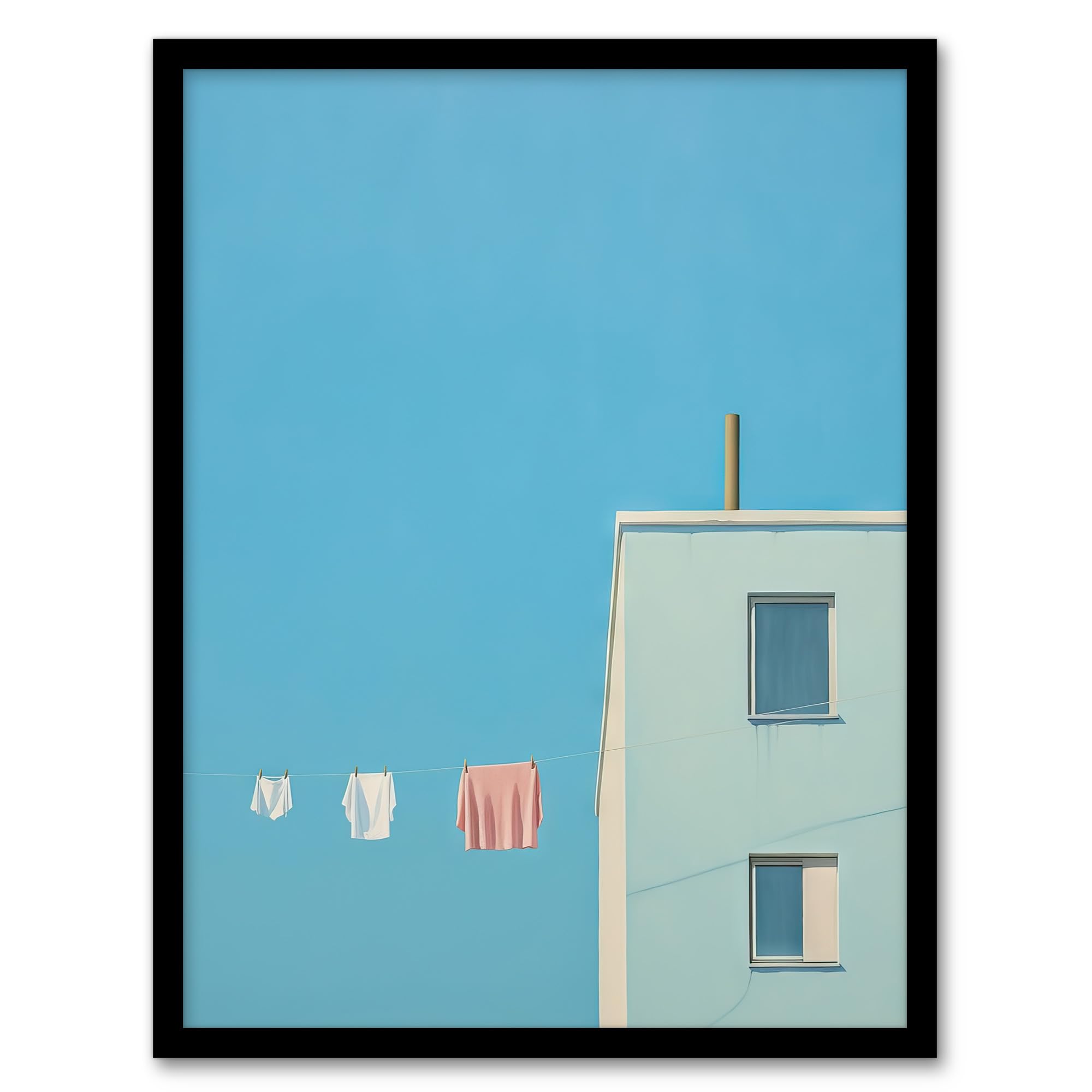 Artery8 My Neighbours Pants By Amy Denver Minimalist Soft Pastel Blue Laundry Room Minimalism Simple Modern Artwork Artwork Framed Wall Art Print 18X24 Inch