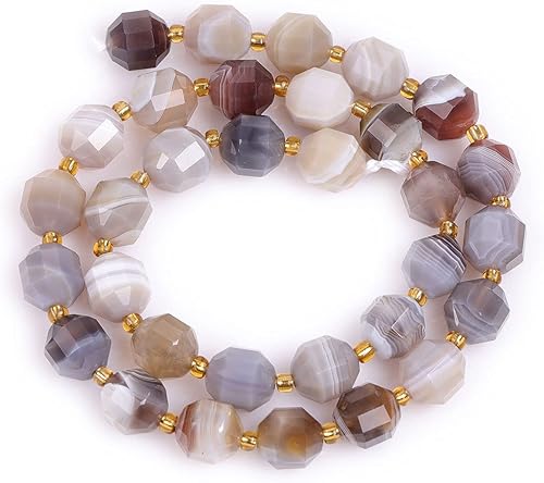 Miniatura 5 de JOE FOREMAN Cuentas de ágata de ónix de 0.394in con facetas a mano de color gris genuino de Botswana Sardonyx de piedra natural para hacer joyas,