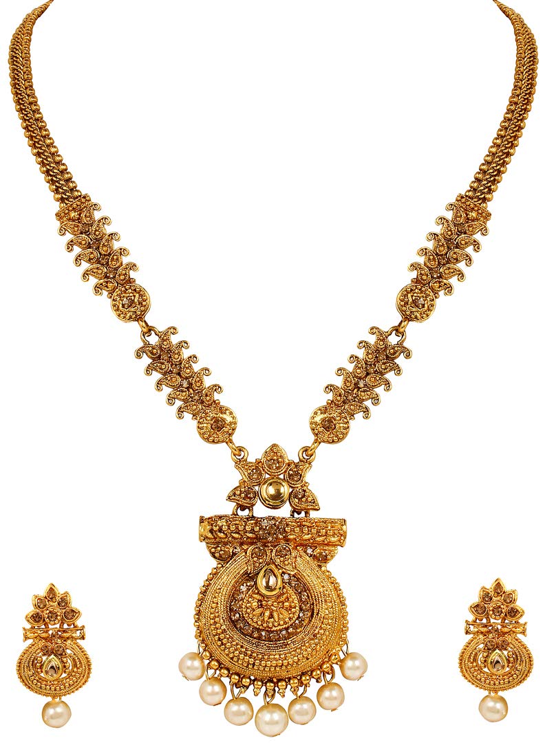 Shining Diva Fashion Latest Long Design Necklace Set for Women Wedding Traditional Gold Plated Jewellery Set for Women (Golden) (10471s) (B07Q841SCN) Amazon Price History, Amazon Price Tracker