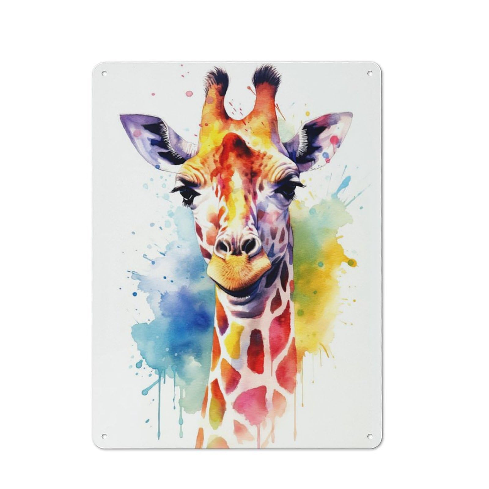 Vintage Tin Sign 40x30cm with Giraffe Watercolor for Café Or Restaurant, Suited to Wall Displays in Cafés And Restaurants