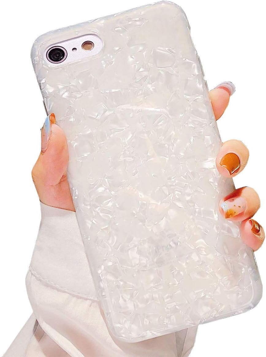 Dailylux Case for iPhone 8, iPhone 7, Glitter Pearly-Lustre Semi-Transparent Shell Protective Phone Case with Soft Back Cover for iPhone 7/8 4.7", White