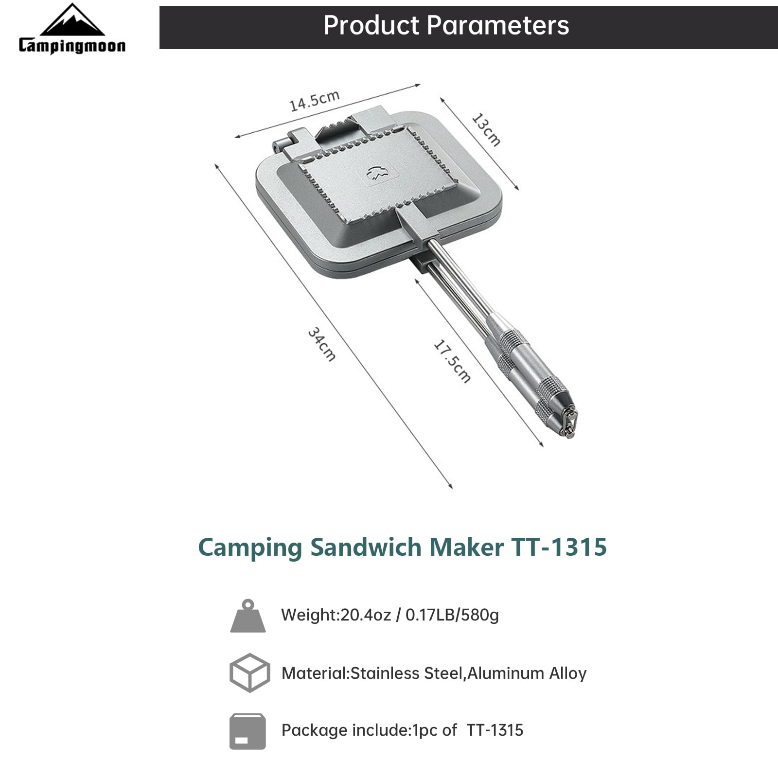 Campingmoon - Sandwichera de fogata para acampar, tostadora de pan de aluminio, para sándwich, parrilla, equipo de cocina para tartas de fogata (plateado) 3