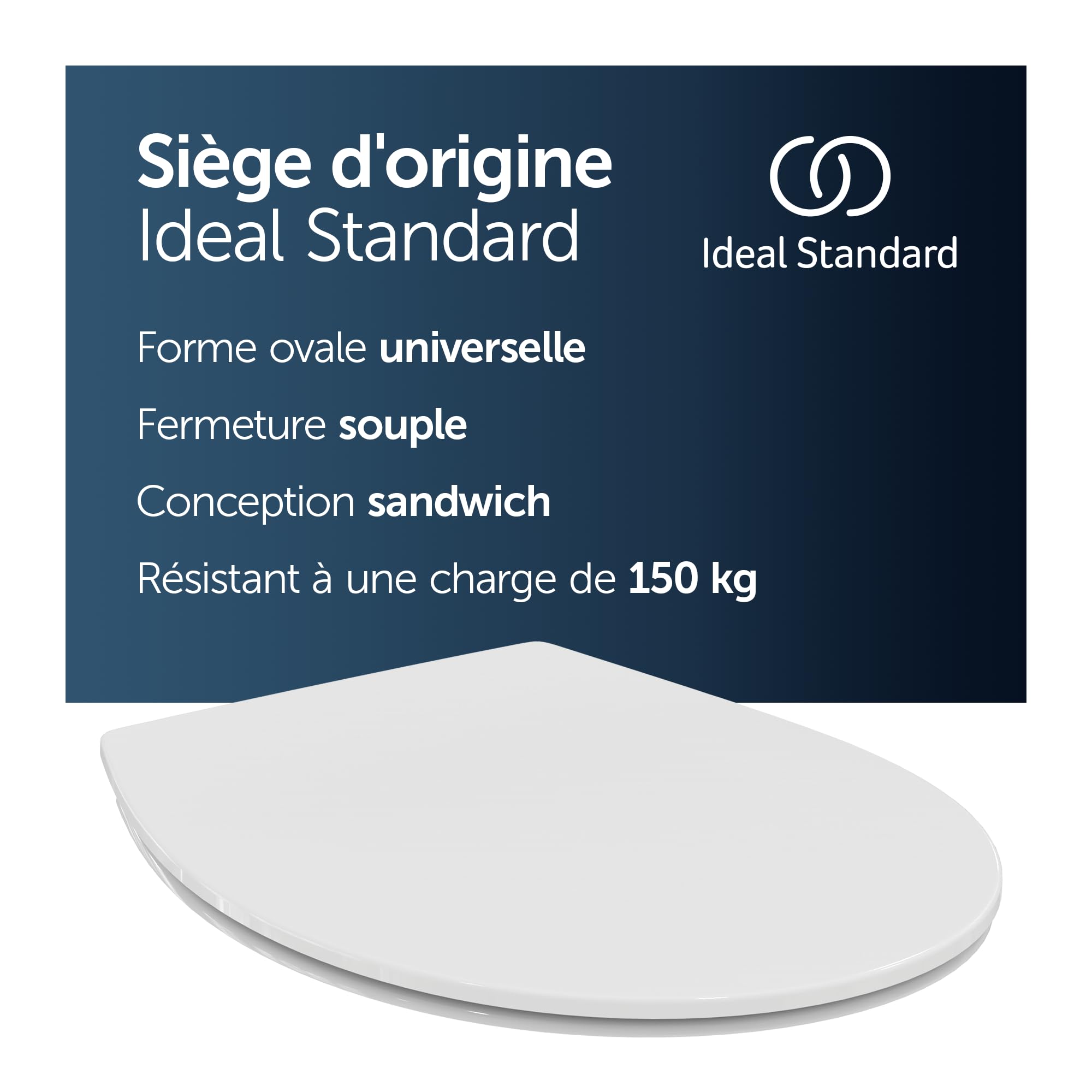 Ideal Standard Tirso Abattant WC, forme ovale universelle, Siège de toilettes avec frein de chute et longue durée de vie, en duroplast robuste – Blanc (365x435 mm)