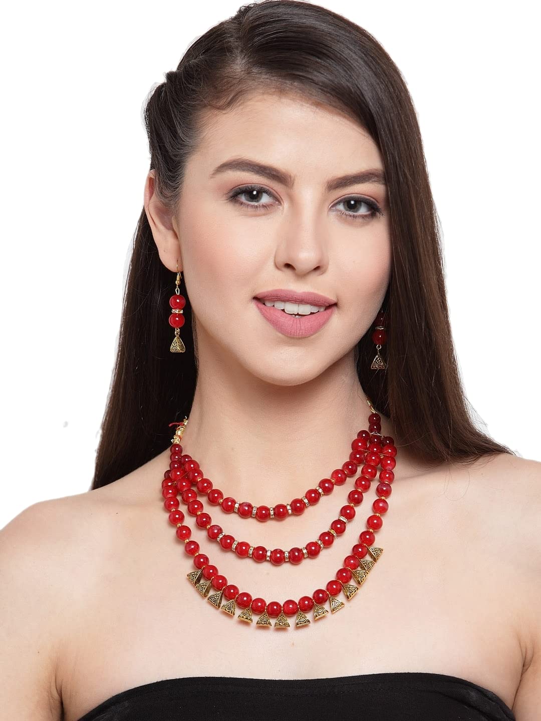 Gold-Plated Red Beaded Antique Jewellery Set