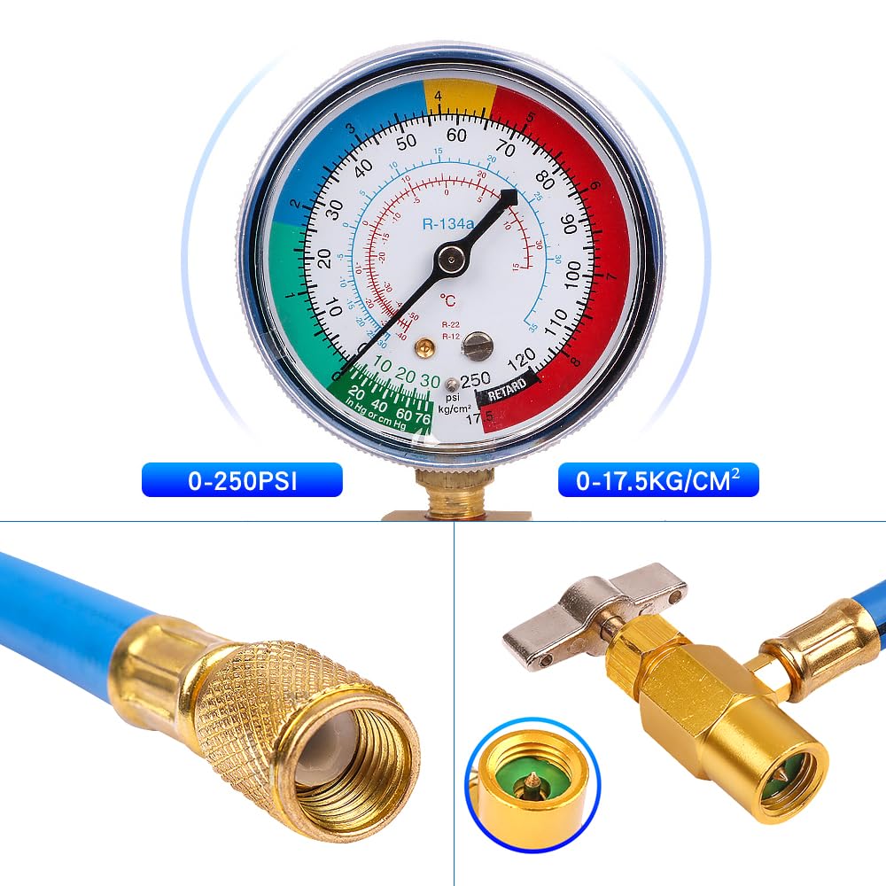 Foreverup R134A - Tubo di ricarica per aria condizionata auto, refrigerante, tubo di riempimento 1/4 pollici, con valvola piercing per aria condizionata, impianto refrigerante