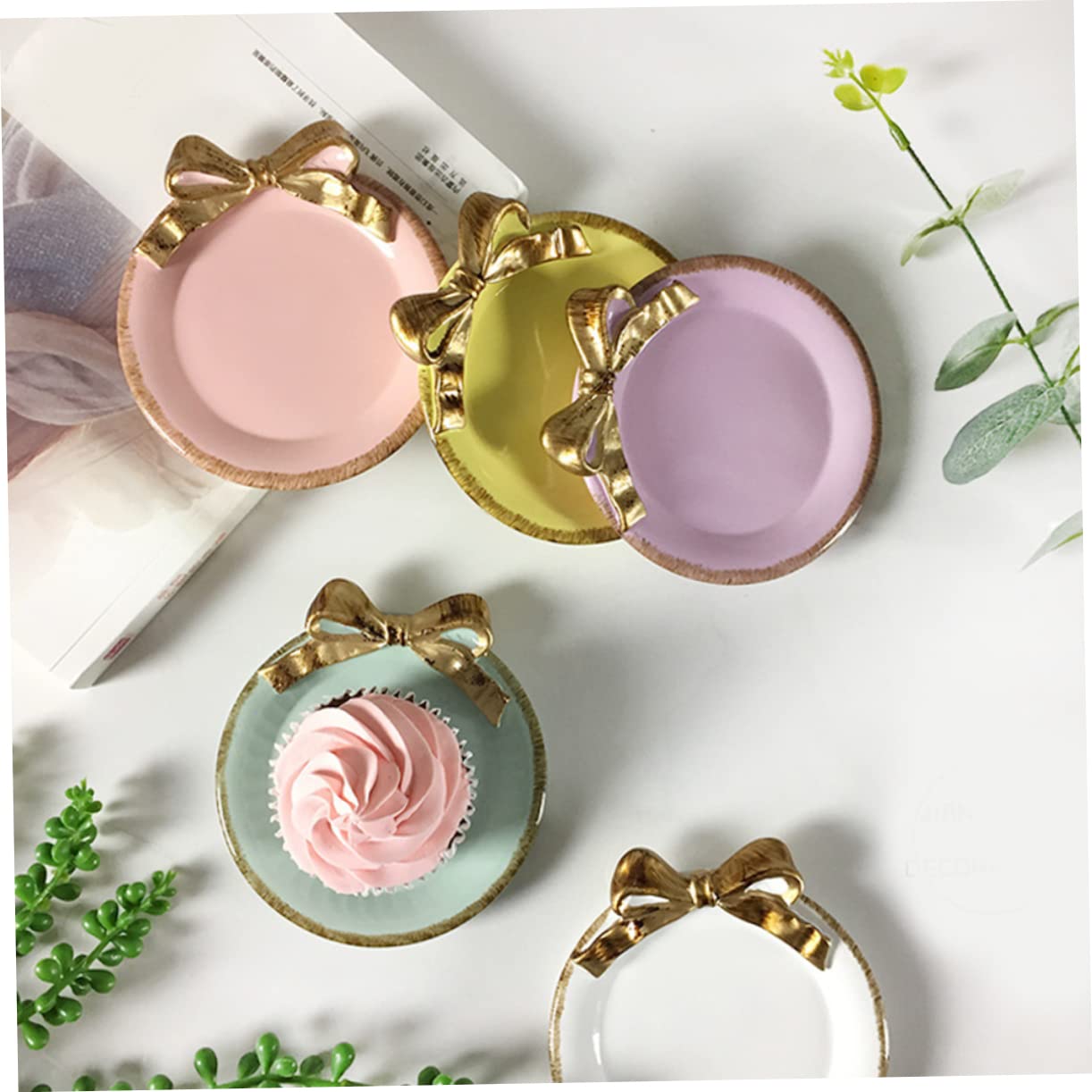 Holibanna Delicate Blue Cake Platter with Elegant Bow Knot for Serving Desserts Fruits and Snacks for Afternoon Tea and Party Table Decor