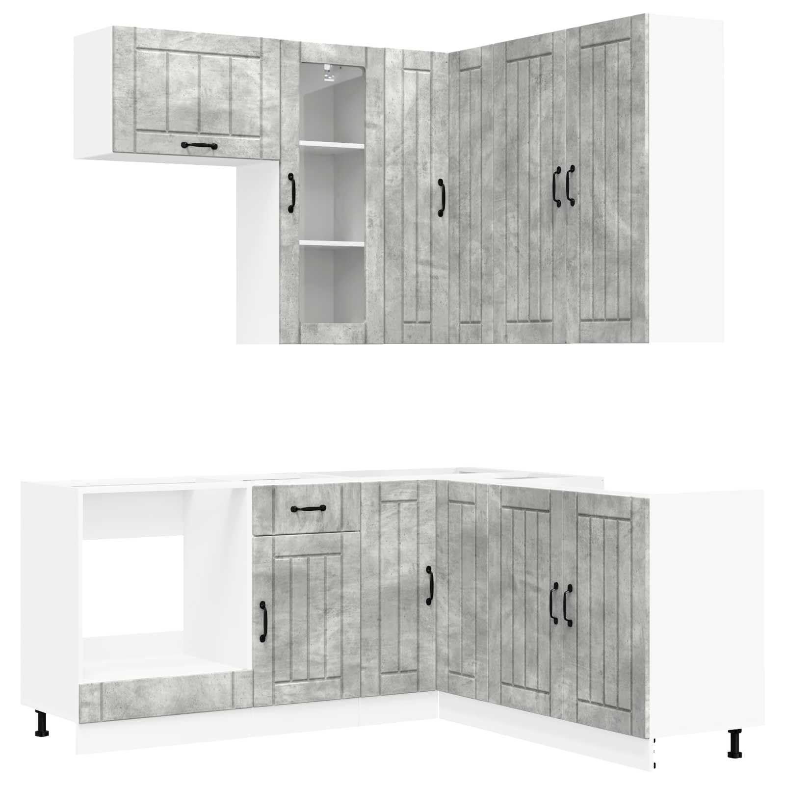 Lucca - Cucina da incasso in legno, 8 pezzi, grigio cemento