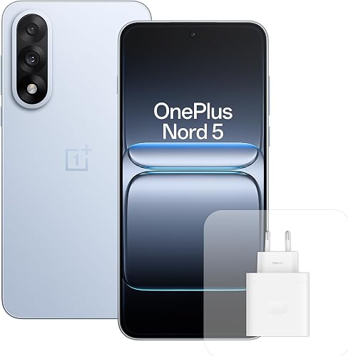 OnePlus Nord 5 Smartphone con 12 GB RAM 512 GB, Pantalla AMOLED de 6,83" y 144 Hz, Snapdragon 8s de 3 generación, cámara Dual de 50 MP, batería de 5200 mAh, con Cargador de 80W, Azul