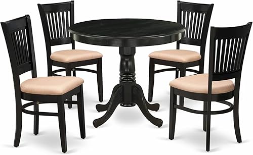 Miniatura 23 de East West Furniture ANVA5-BLK-W - Juego de mesa de comedor moderno de 5 piezas, incluye una mesa de cocina redonda con pedestal y 4 sillas de