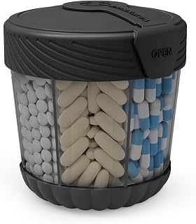 Large Pill Dispenser with 7 Compartments, Portable Pill Bottle Organizer for Travel, Anti-Mix Supplement Organizer Easy Twist Wide-Opening, BPA-Free Pill Box Container, Black-Translucent