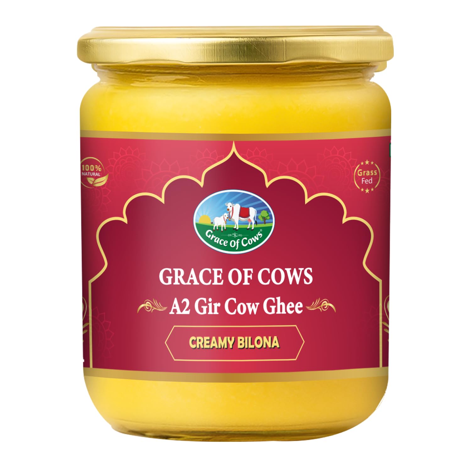 Grace of Cows A2 Gir Cow Ghee 500ml, 100% Pure and Natural, Churned from Creamy Bilona Method, Helps Boost Immunity and Digestive Health, A2 Gir Cow Ghee for Cooking and Heart Health