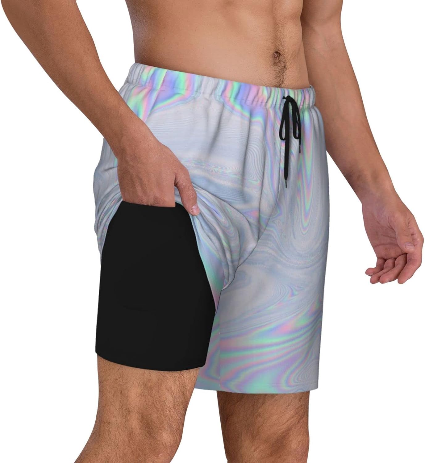 Mens Holographic Iridescent Color Wrinkled Foil Swim Trunks with ...