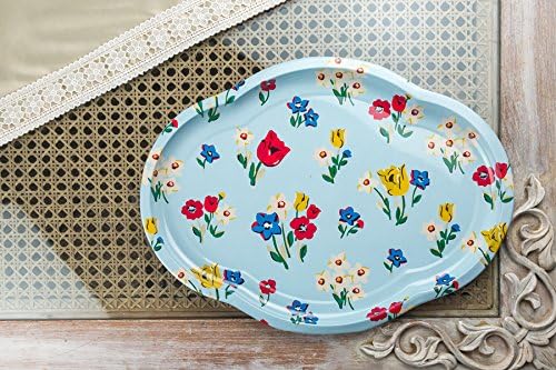 A Vintage Affair Metal Trays Blue Floral Metal Serving Tray for Serve Tea and Other Snacks at Party and Other Occasion Tray for The Home/Kitchen Casual Gift.