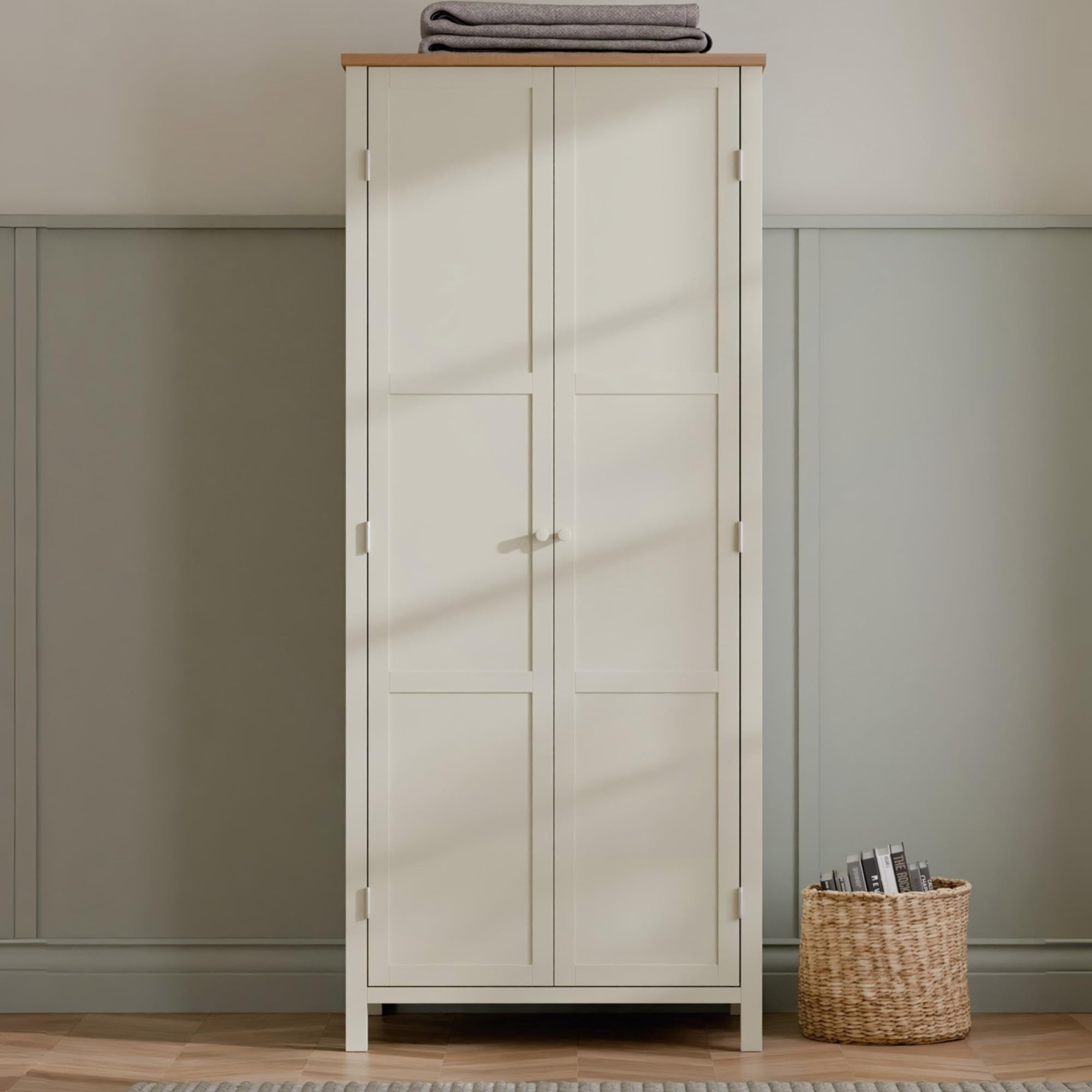 Julian Bowen Coxmoor Wardrobe - Ivory & Oak - Brown - H:188cm W:80cm D:55cm