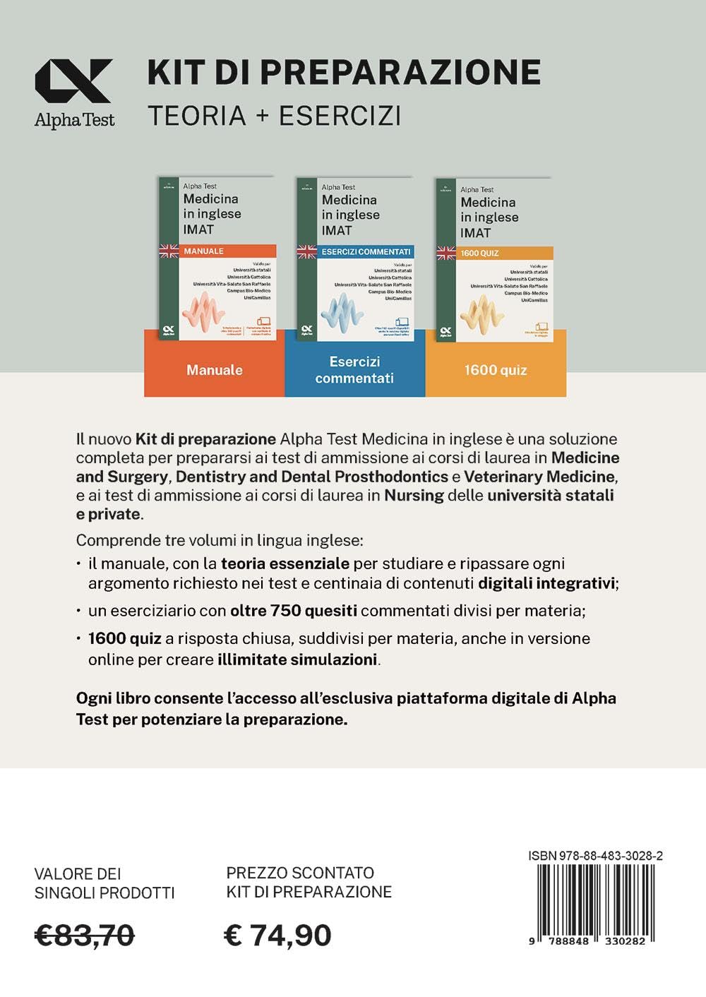 Alpha Test. Medicina in inglese IMAT 2026-2027. Kit di preparazione. Per test di ammissione universitari. Con piattaforma e simulatore online