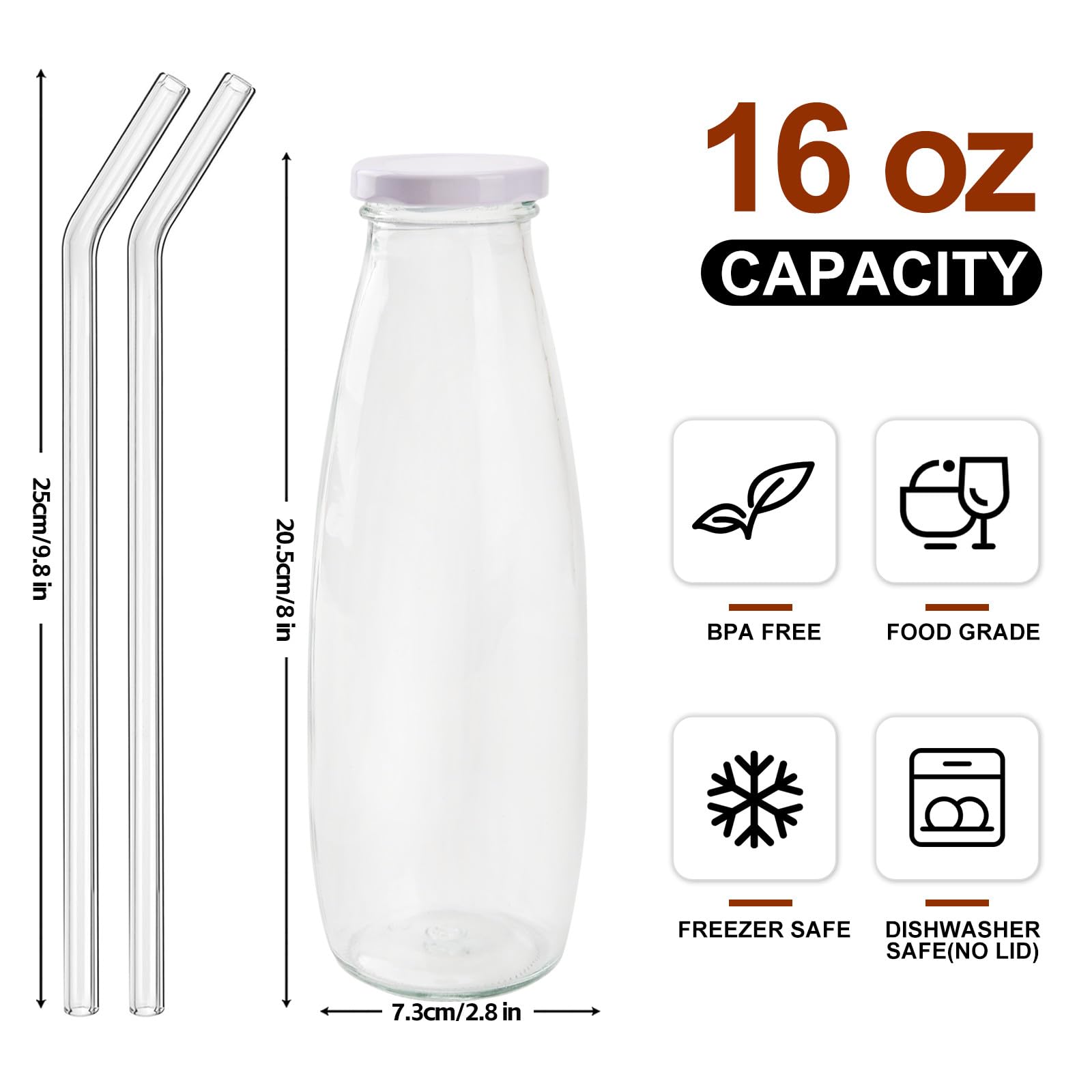 4x Glasflaschen 500ml Mit Edelstahl Deckel - Borosilikatglas, Spülmaschinenfest, BPA-frei