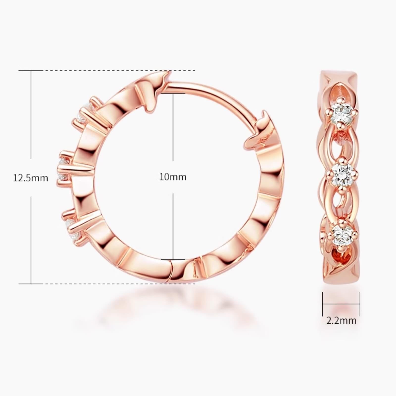 KnSam Różowe złoto 750 18 karatów Creole Hoop, 0,08 ct, diamentowe kolczyki klasyczne, szlif okrągły, biały, prawdziwa biżuteria, kolczyki na sztyfcie, bez niklu, 18 K różowe złoto