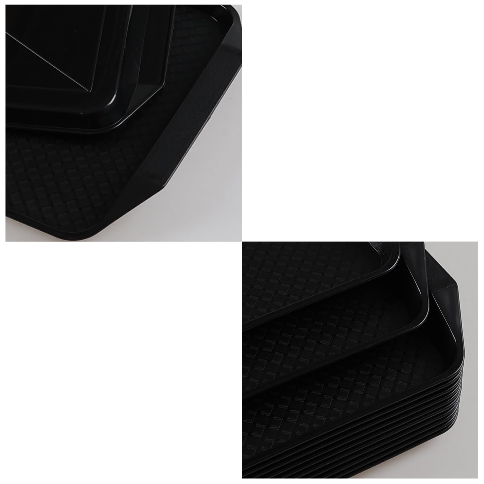Bandeja rectangular de plástico de 12 piezas para comer, bandeja de servir comida rápida con asas, color negro