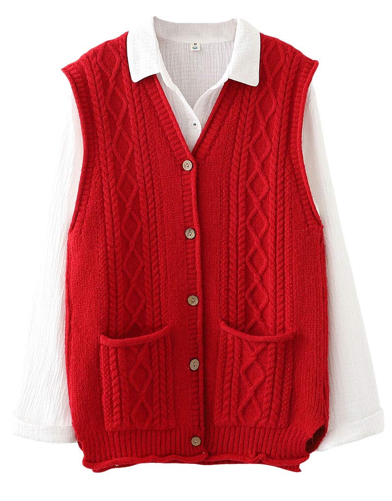 Minibee Womens Sweater Vest Casual Sleeveless Cardigan V-Neck Button Down Vest with Pockets