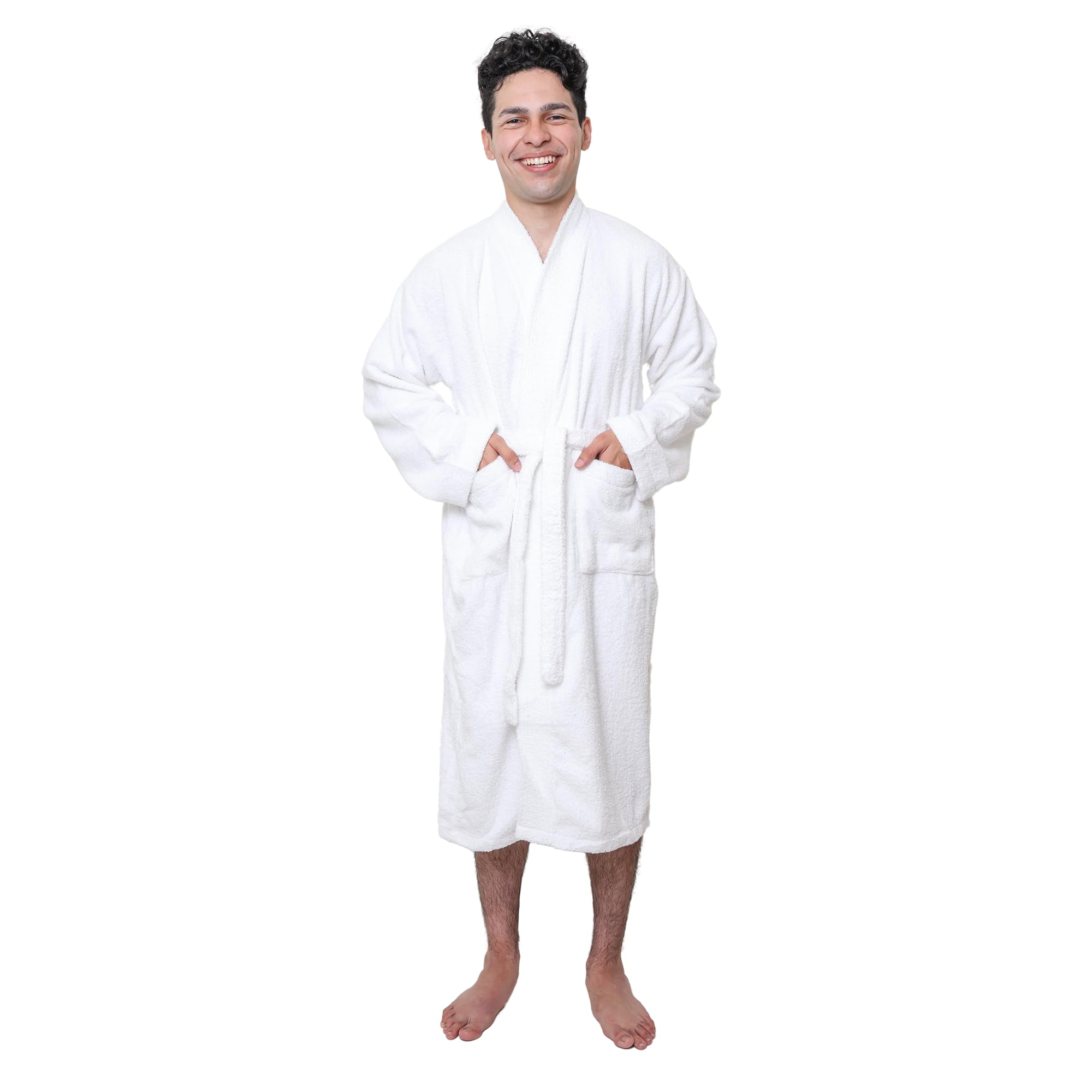 GOLD TEXTILES Premium Terry Cloth Robes for Man's Lightweight Bathrobe, Adjustable Towel Robe Belt with Collar
